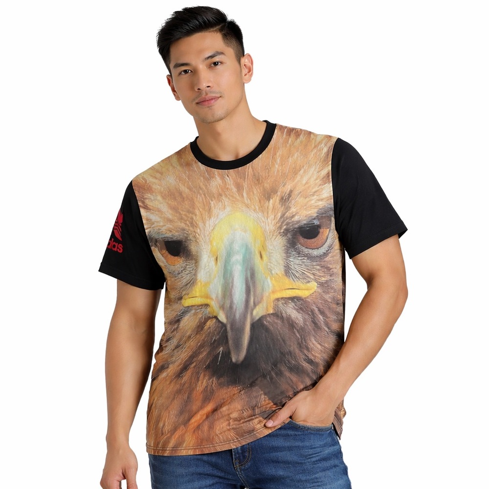 Adidas Originals Men’s T-Shirt‎ 2XL Bold Eagle Face Graphic Black Sleeves